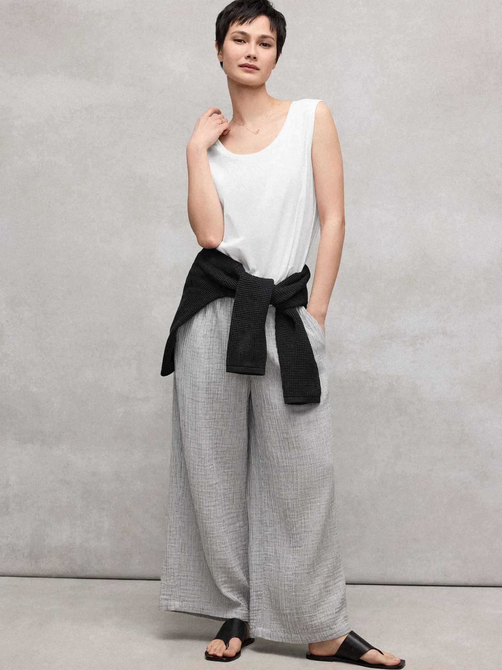 Striped Organic Cotton Gauze Wide-Leg Pant