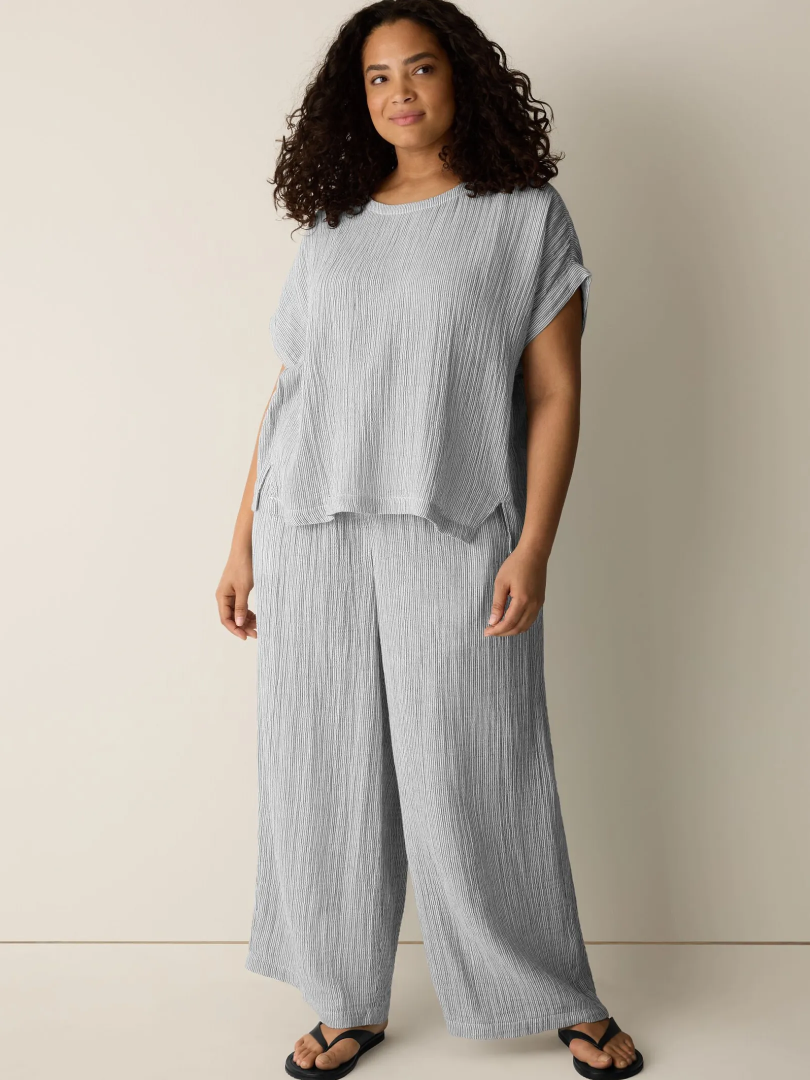 Striped Organic Cotton Gauze Wide-Leg Pant