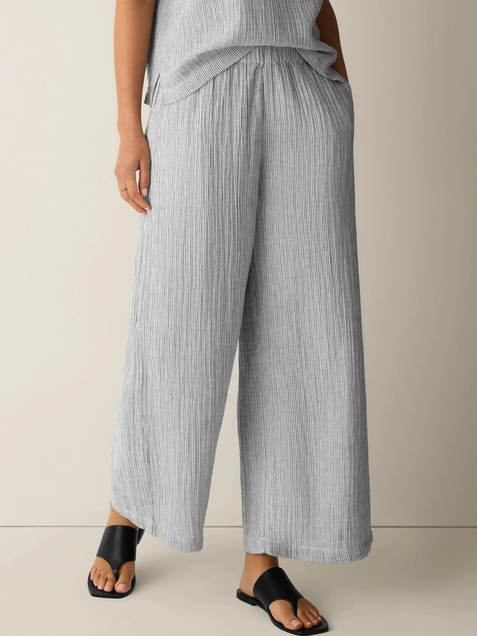 Striped Organic Cotton Gauze Wide-Leg Pant