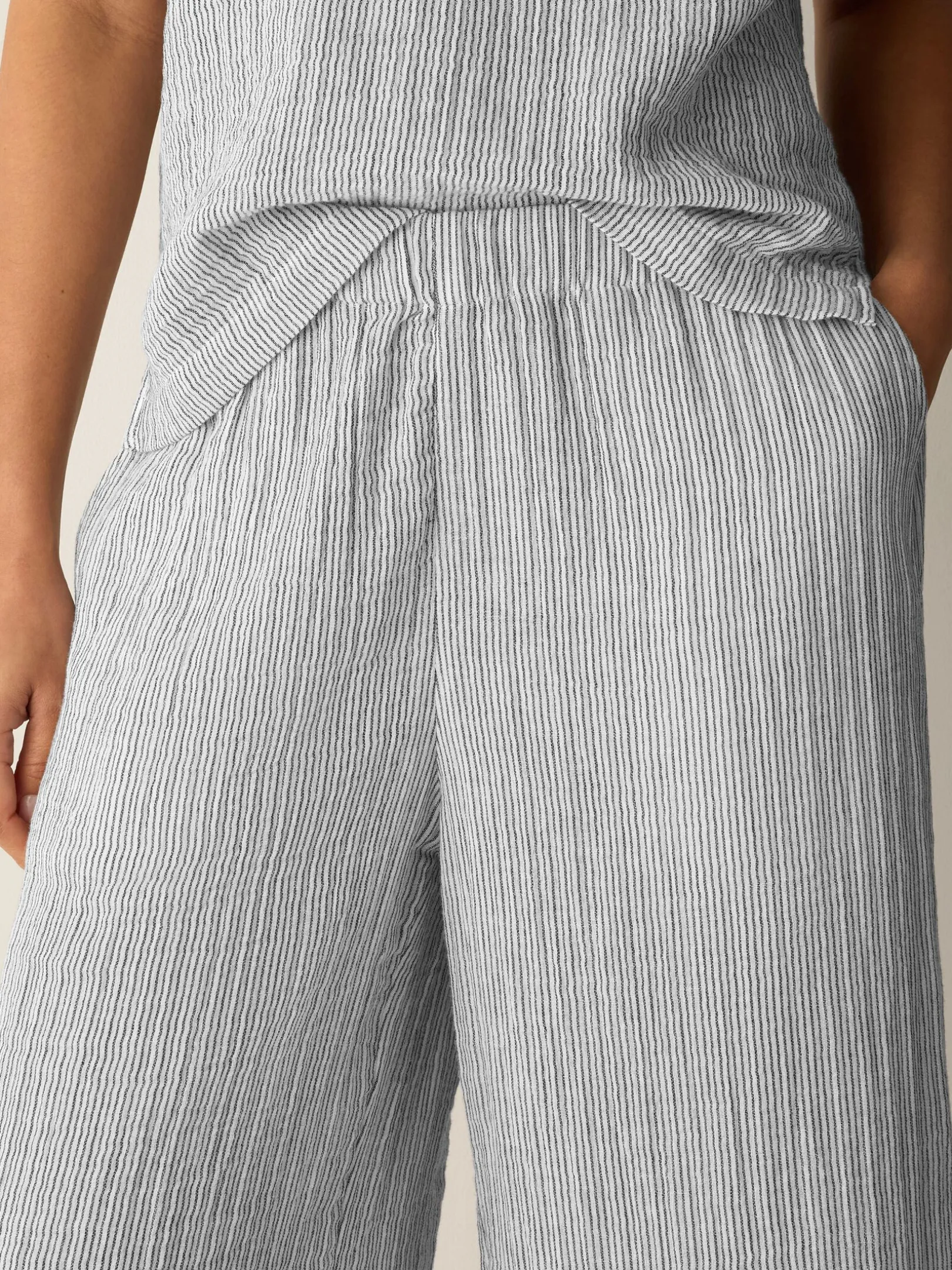 Striped Organic Cotton Gauze Wide-Leg Pant