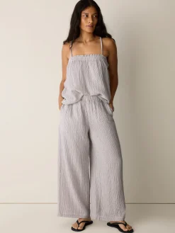 Striped Organic Cotton Gauze Wide-Leg Pant