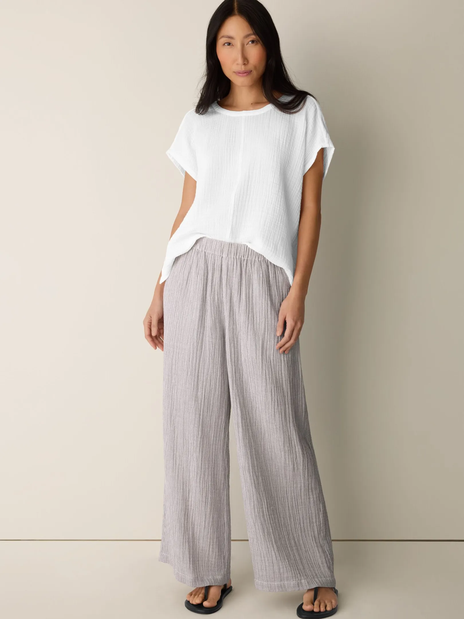 Striped Organic Cotton Gauze Wide-Leg Pant