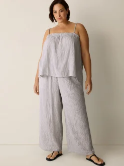Striped Organic Cotton Gauze Wide-Leg Pant