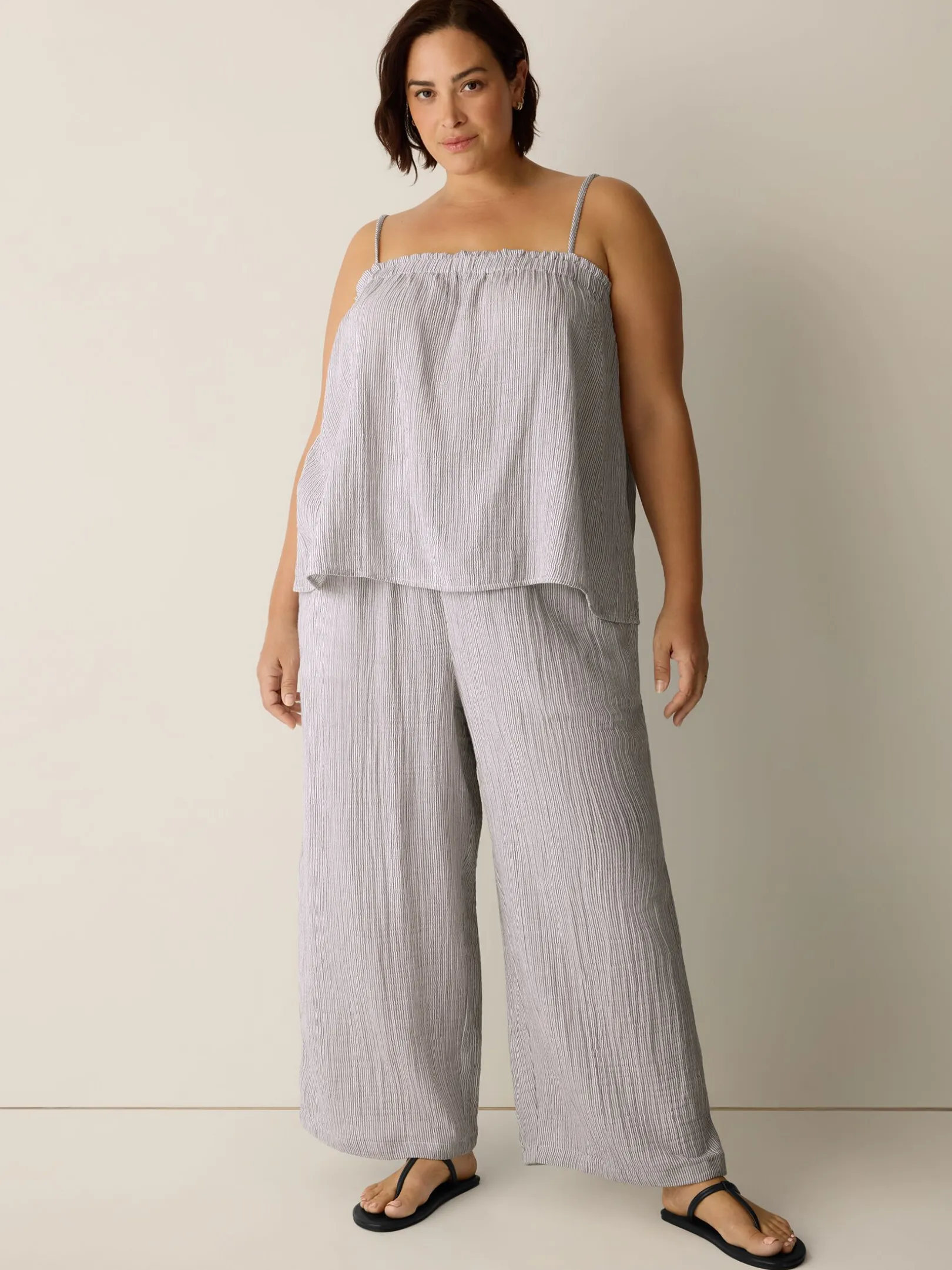 Striped Organic Cotton Gauze Wide-Leg Pant