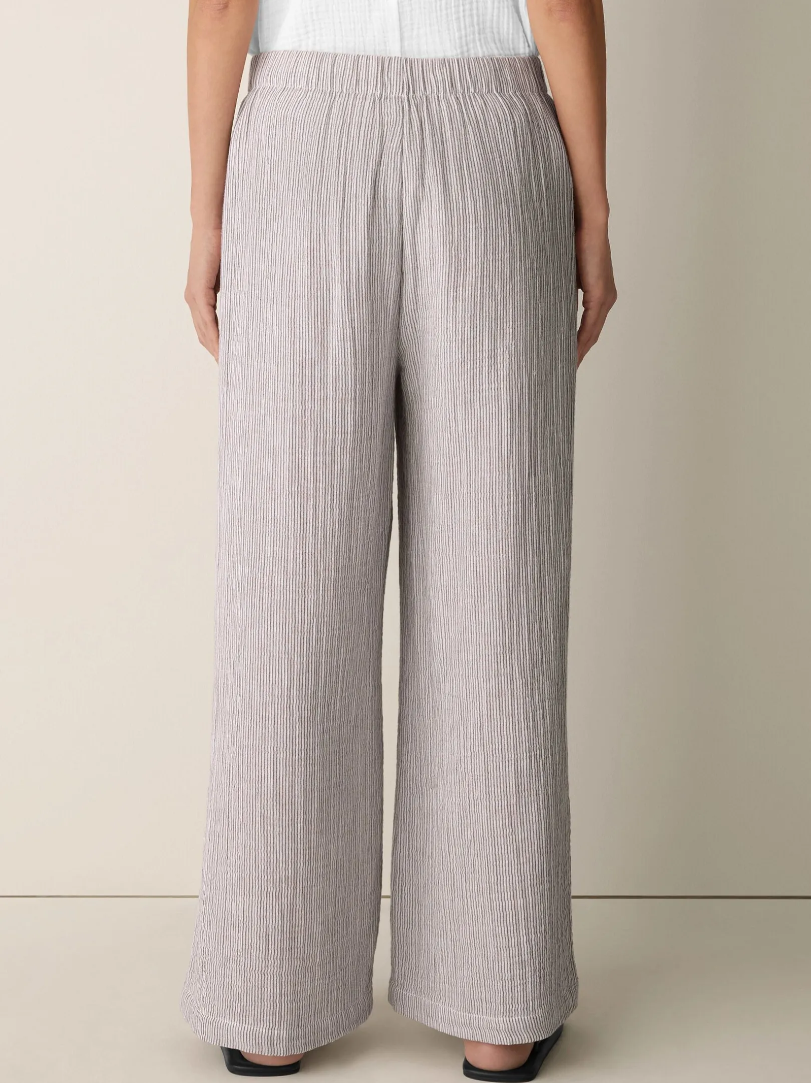 Striped Organic Cotton Gauze Wide-Leg Pant