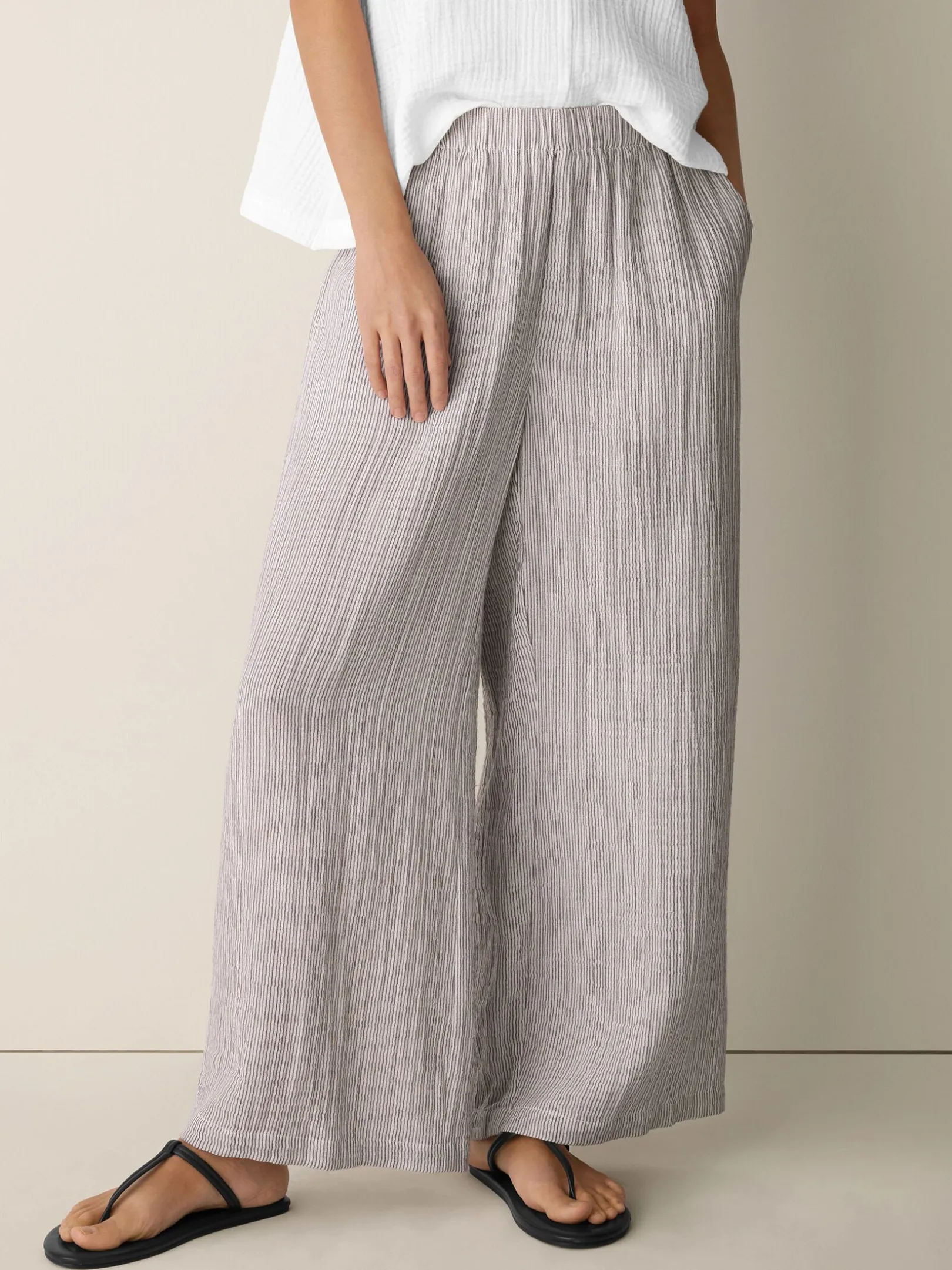Striped Organic Cotton Gauze Wide-Leg Pant