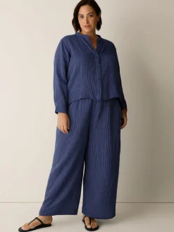 Striped Organic Cotton Gauze Wide-Leg Pant