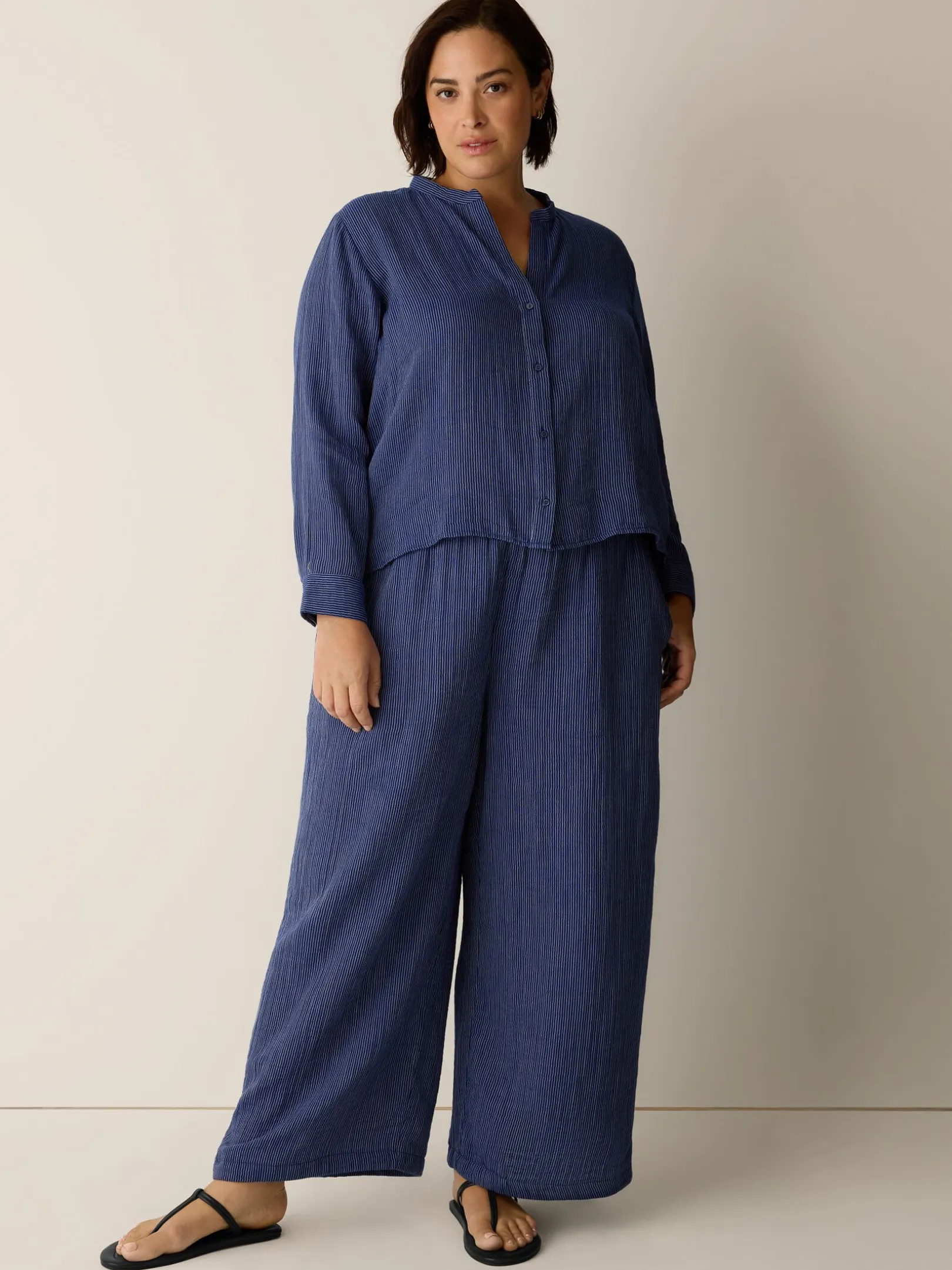 Striped Organic Cotton Gauze Wide-Leg Pant
