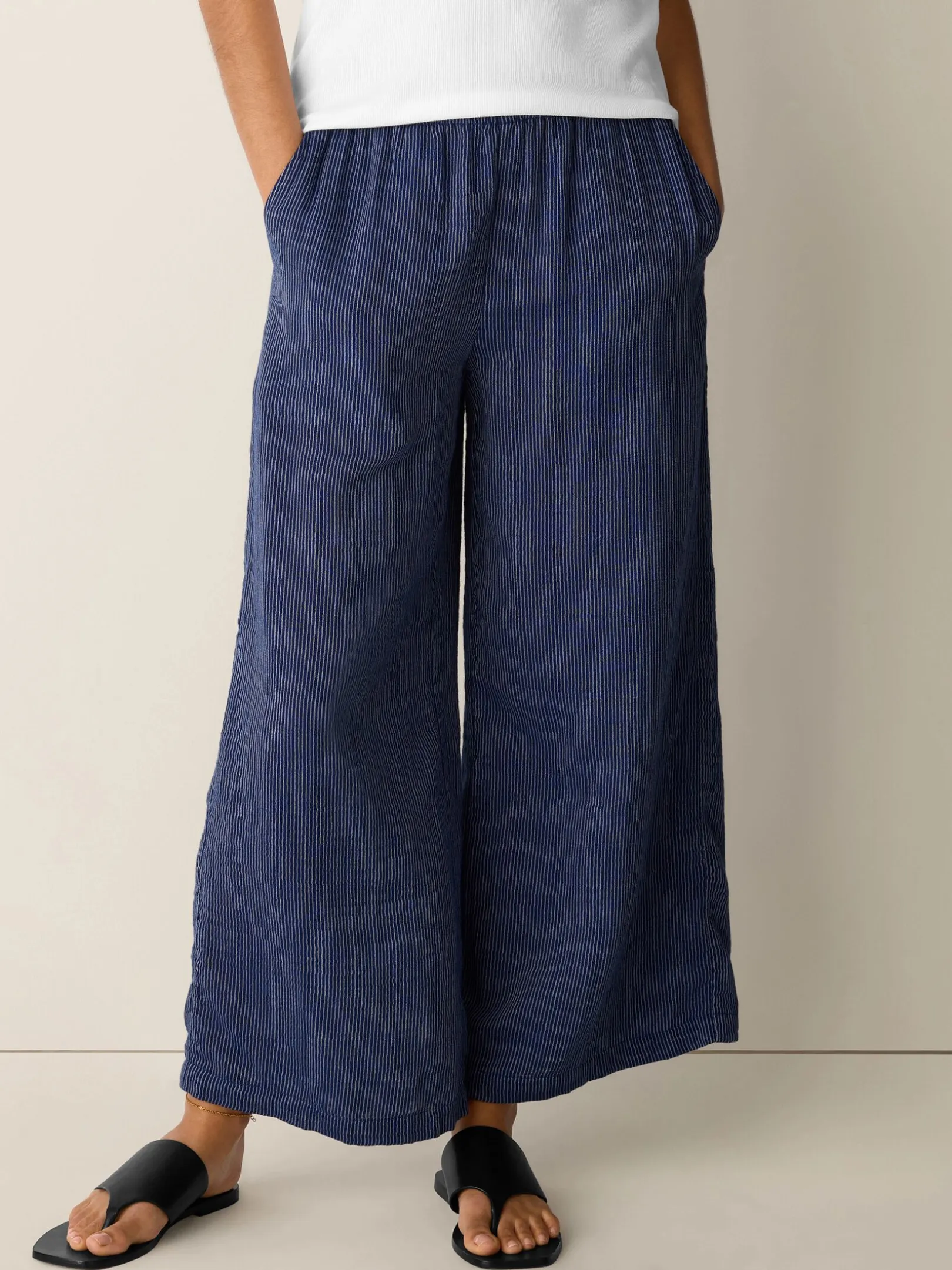 Striped Organic Cotton Gauze Wide-Leg Pant
