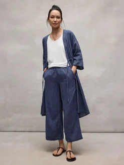 Striped Organic Cotton Gauze Wide-Leg Pant
