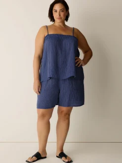 Striped Organic Cotton Gauze Walking Shorts