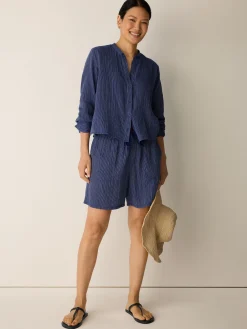 Striped Organic Cotton Gauze Walking Shorts