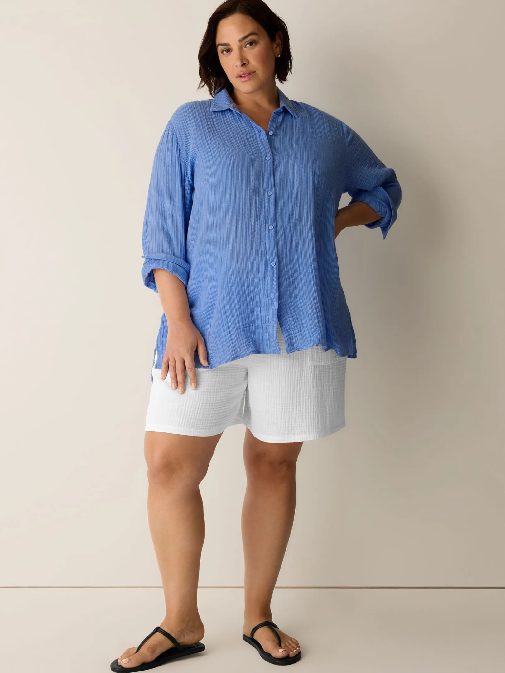 Striped Organic Cotton Gauze Classic Collar Shirt