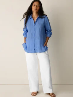 Striped Organic Cotton Gauze Classic Collar Shirt