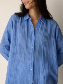 Striped Organic Cotton Gauze Classic Collar Shirt