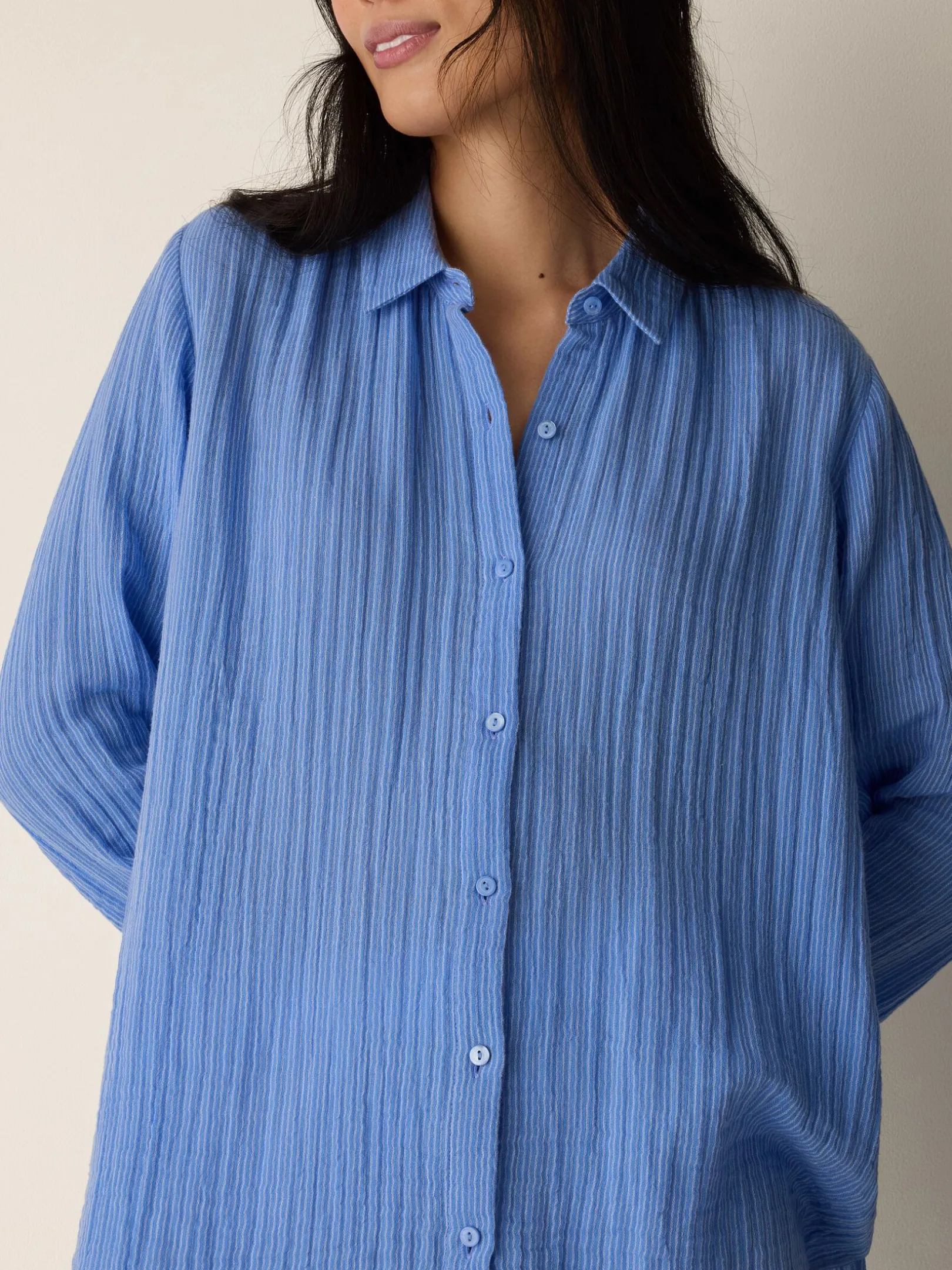 Striped Organic Cotton Gauze Classic Collar Shirt
