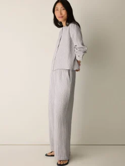 Striped Organic Cotton Gauze Band Collar Shirt