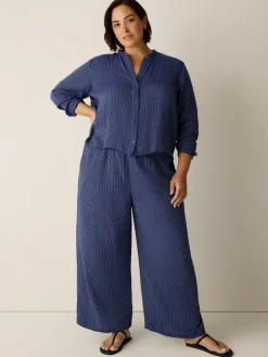 Striped Organic Cotton Gauze Band Collar Shirt