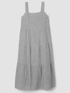 Striped Organic Cotton Gauze Tiered Dress