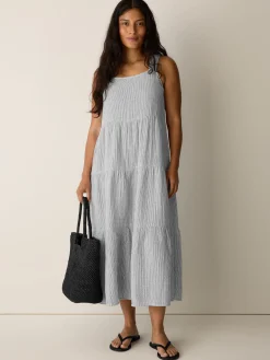 Striped Organic Cotton Gauze Tiered Dress