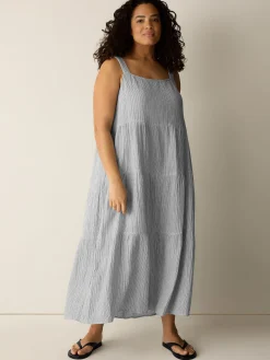 Striped Organic Cotton Gauze Tiered Dress