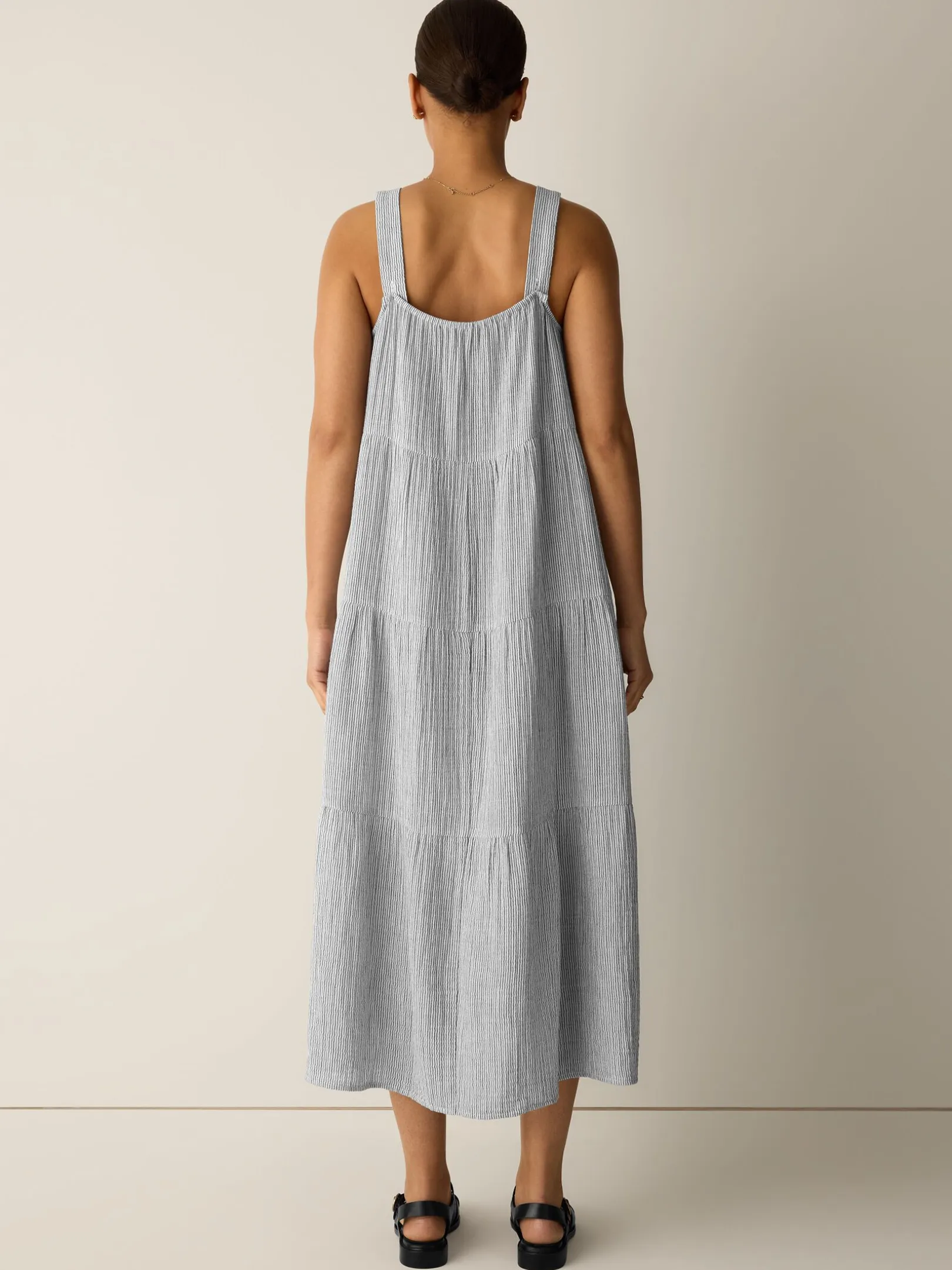 Striped Organic Cotton Gauze Tiered Dress