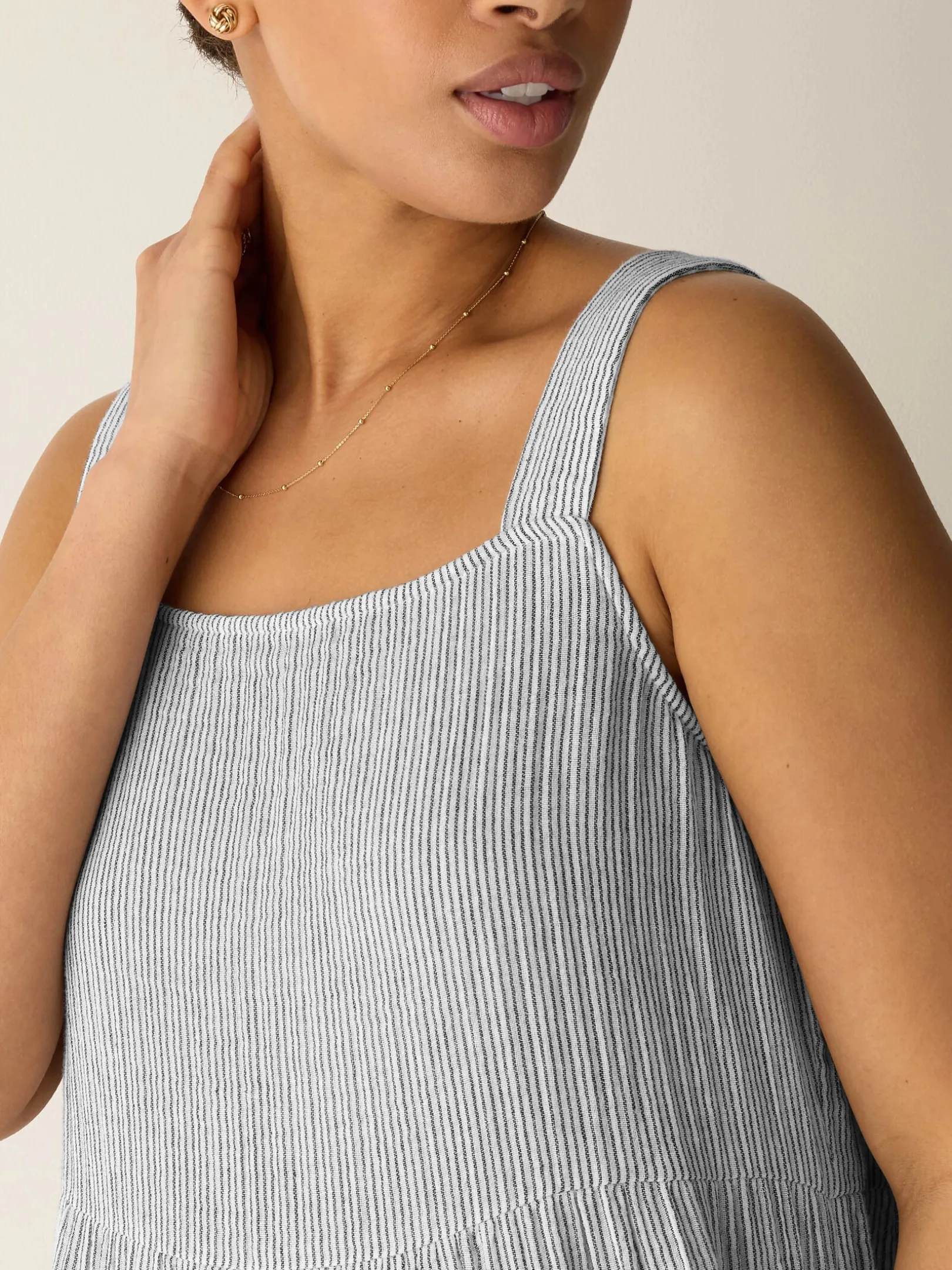 Striped Organic Cotton Gauze Tiered Dress