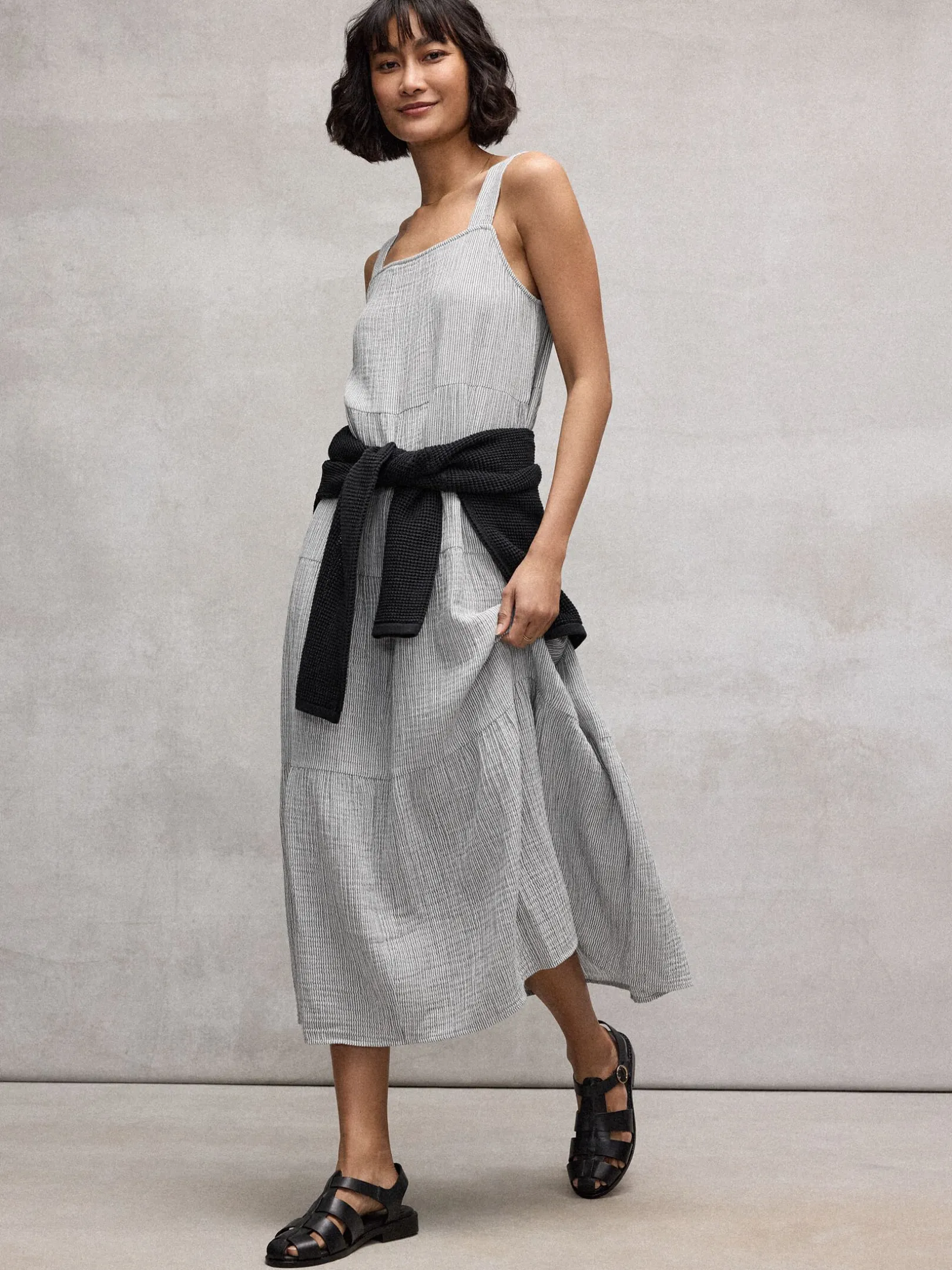 Striped Organic Cotton Gauze Tiered Dress