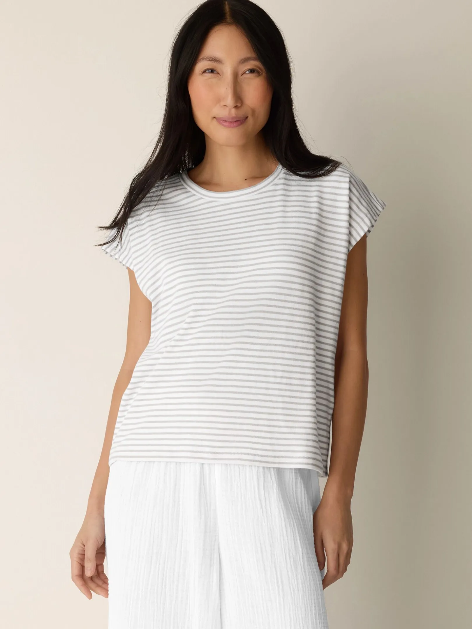 Striped Organic Cotton Slub Crew Neck Tee