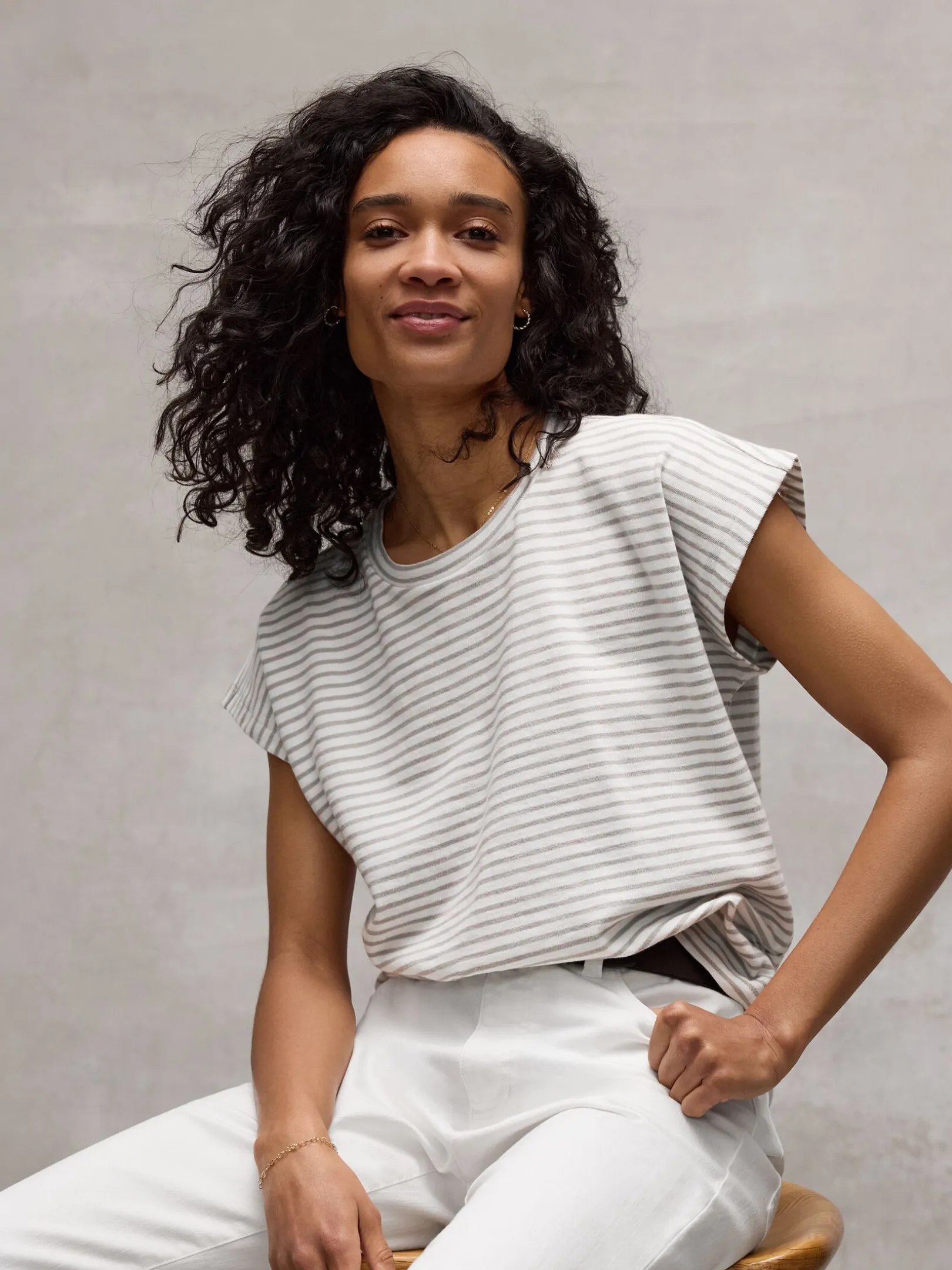 Striped Organic Cotton Slub Crew Neck Tee