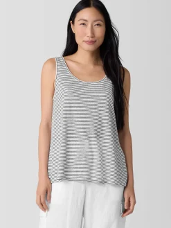Striped Organic Linen Jersey Scoop Neck Tank