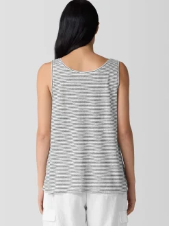 Striped Organic Linen Jersey Scoop Neck Tank