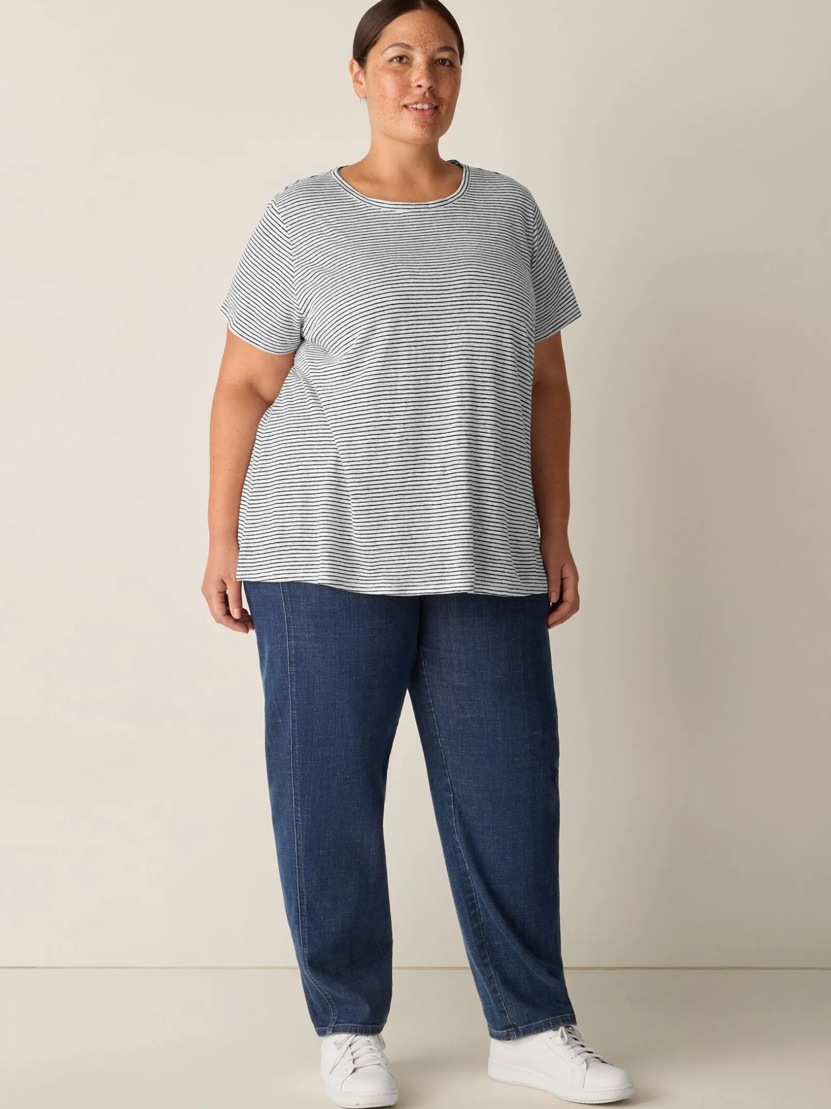 Striped Organic Linen Jersey Crew Neck Tee