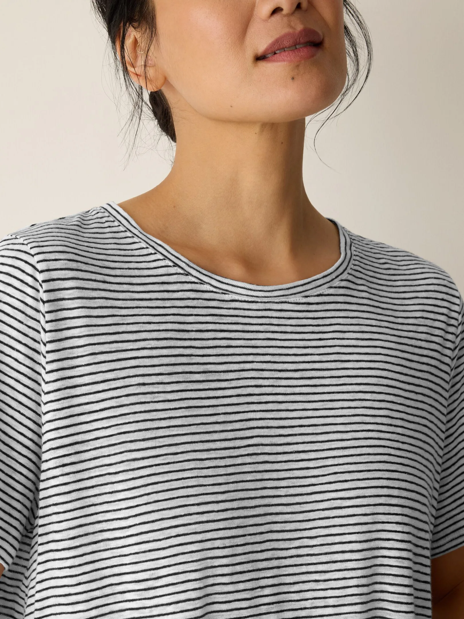 Striped Organic Linen Jersey Crew Neck Tee