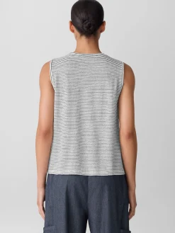 Striped Organic Linen Jersey Crew Neck Tank
