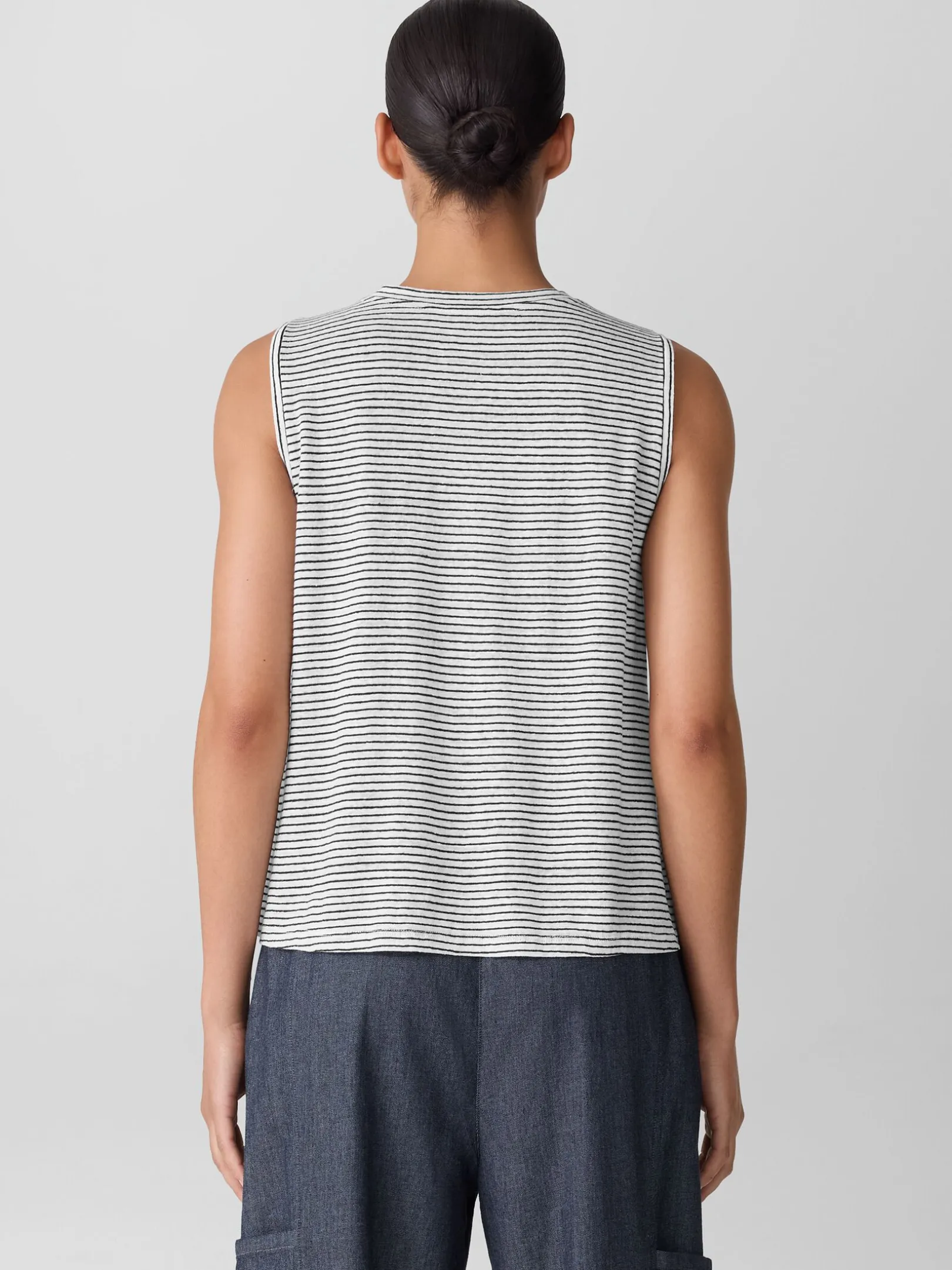 Striped Organic Linen Jersey Crew Neck Tank