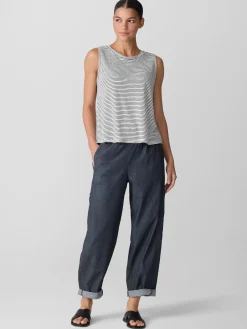 Striped Organic Linen Jersey Crew Neck Tank