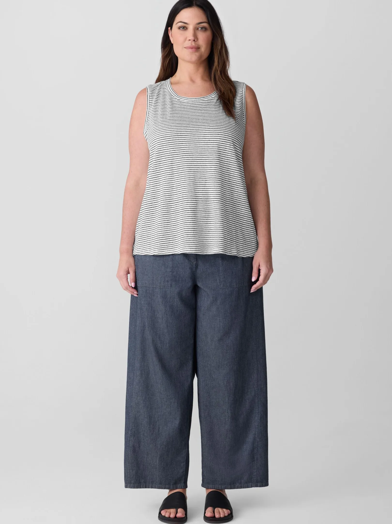Striped Organic Linen Jersey Crew Neck Tank