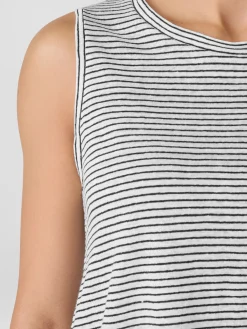 Striped Organic Linen Jersey Crew Neck Tank