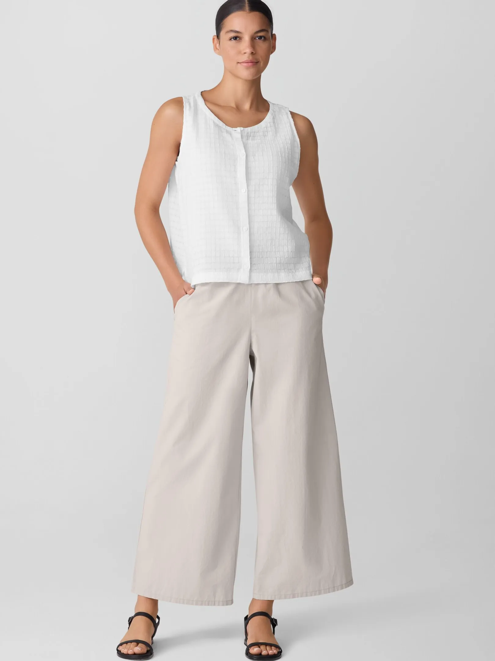 Washed Organic Cotton Poplin Wide-Leg Pant