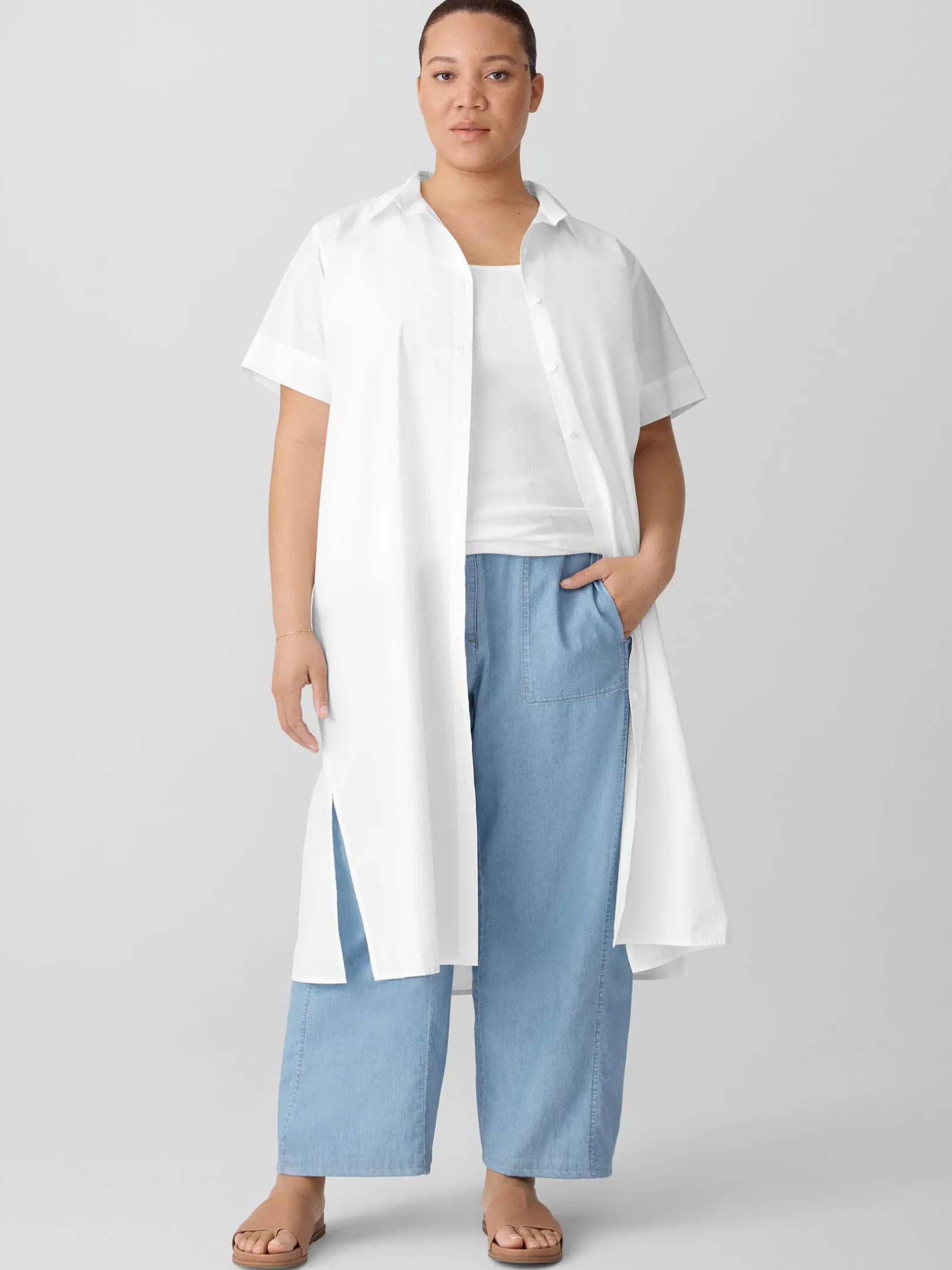 Washed Organic Cotton Poplin Classic Collar Shirtdress