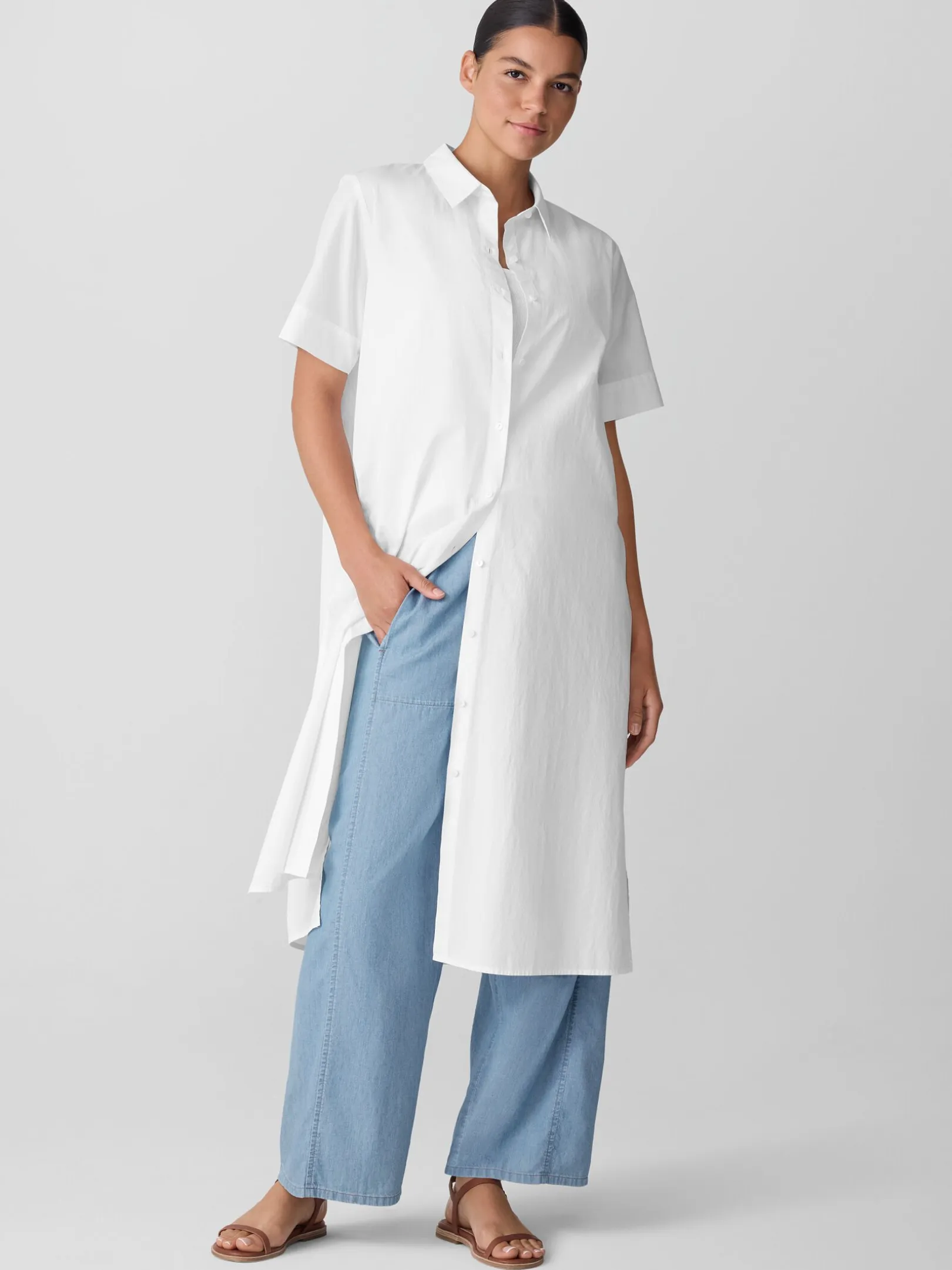 Washed Organic Cotton Poplin Classic Collar Shirtdress