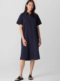 Washed Organic Cotton Poplin Classic Collar Shirtdress