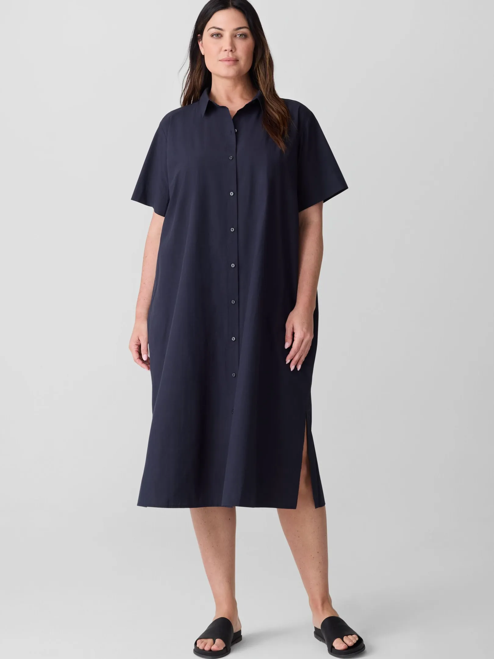 Washed Organic Cotton Poplin Classic Collar Shirtdress
