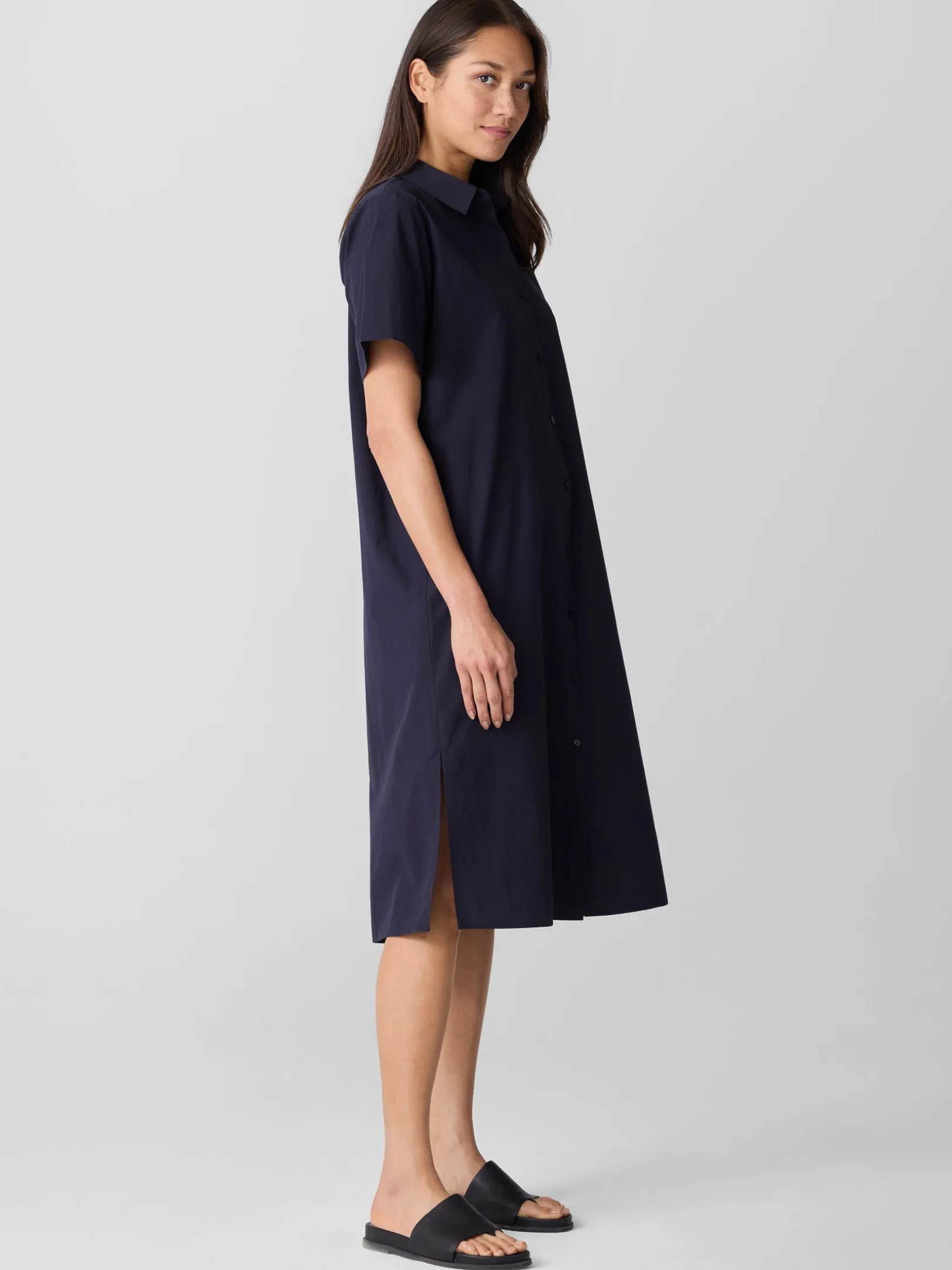 Washed Organic Cotton Poplin Classic Collar Shirtdress
