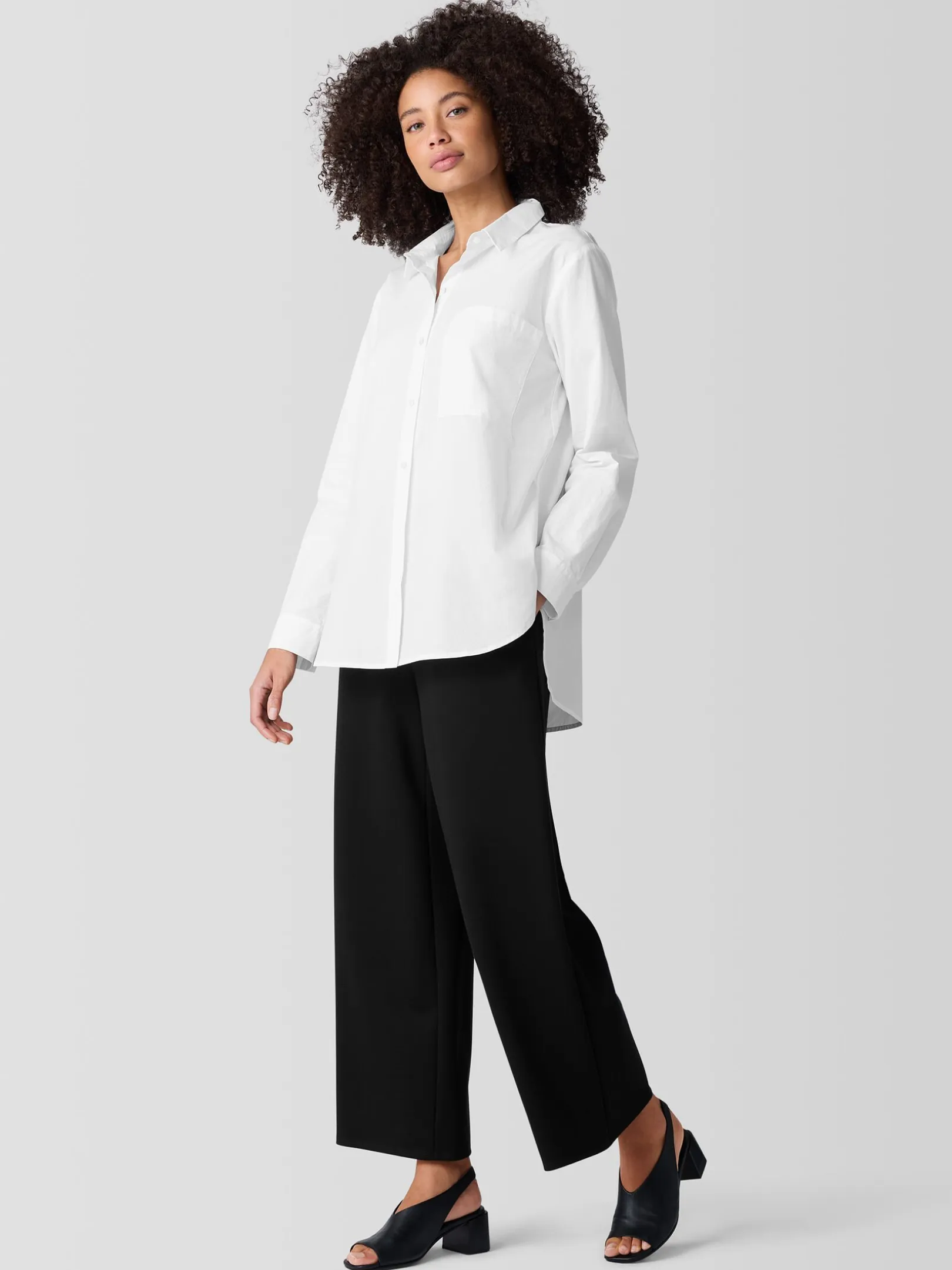 Washed Organic Cotton Poplin Classic Collar Long Shirt