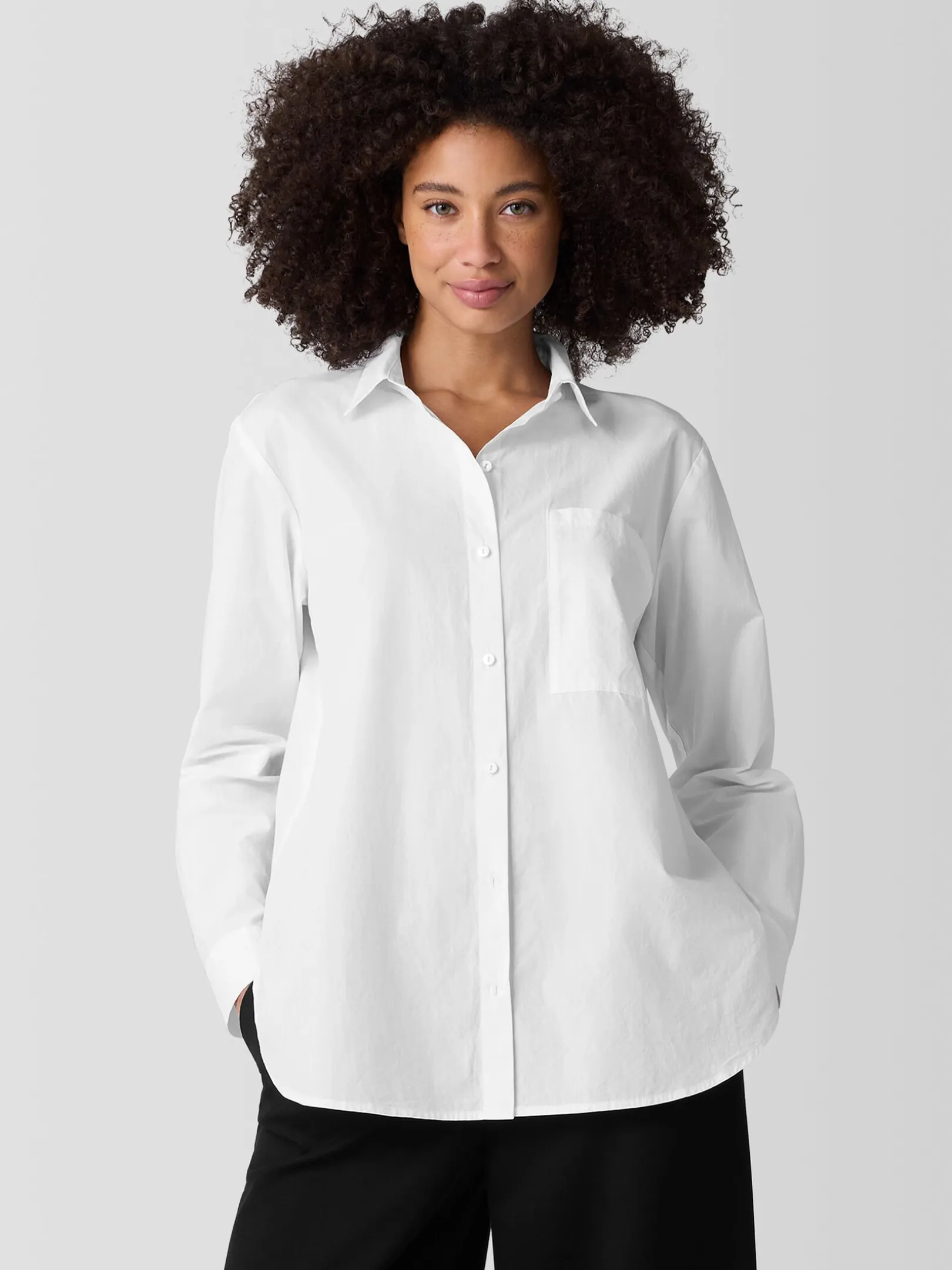Washed Organic Cotton Poplin Classic Collar Long Shirt