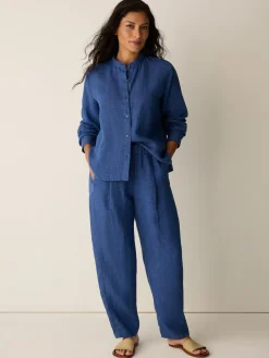 Washed Organic Linen Délavé Band Collar Shirt