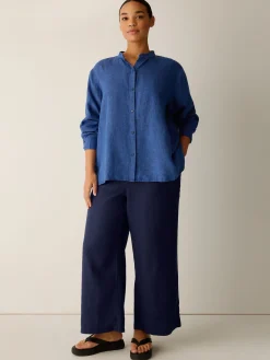 Washed Organic Linen Délavé Band Collar Shirt