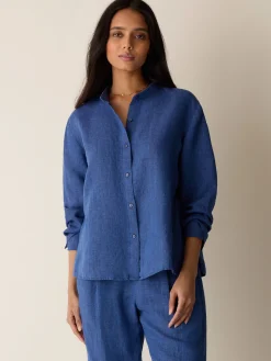 Washed Organic Linen Délavé Band Collar Shirt